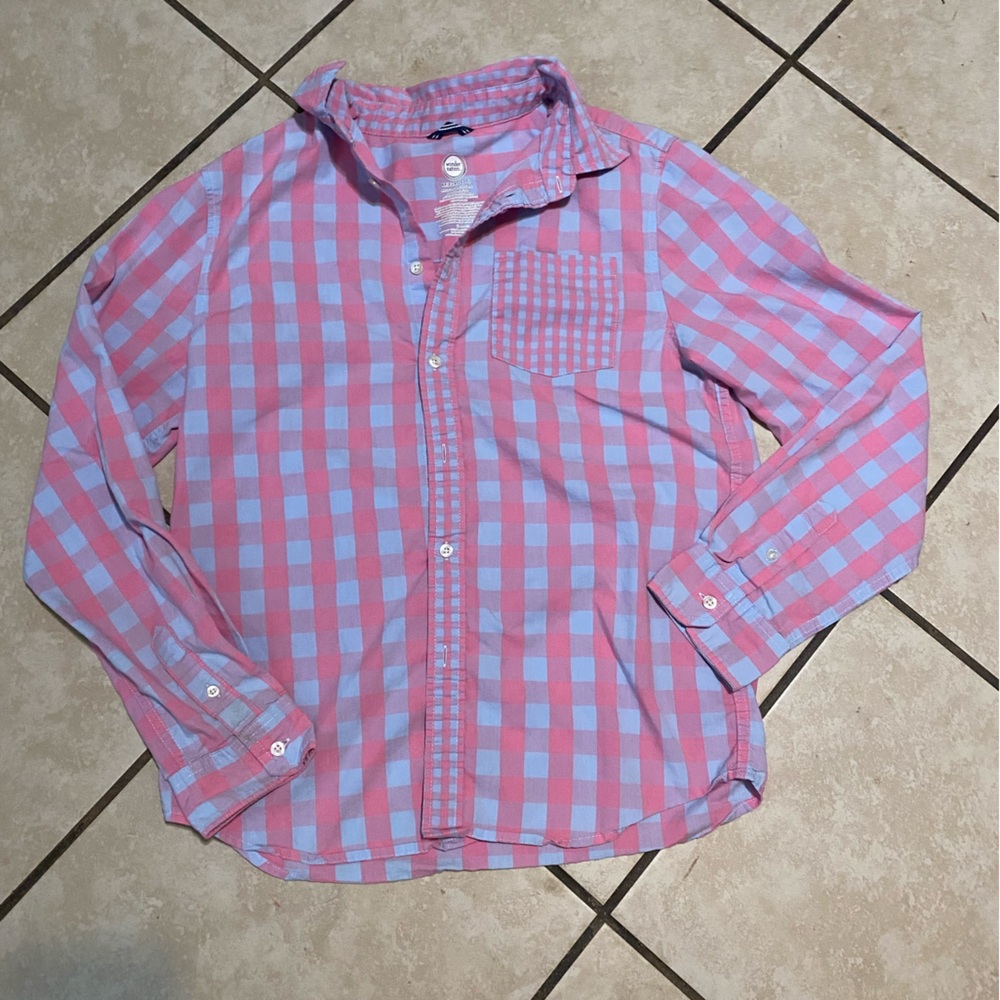 Wonder Nation Pink and Blue Plaid Button Down Shirt